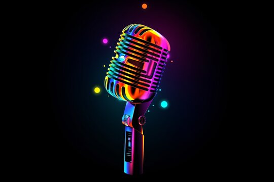 Colorful neon icon of a mic