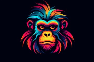 Neon vector icon of a monkey face