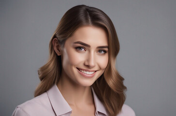 Obraz premium Beautiful young businesswoman studio portrait. Smiling student girl looking at camera.