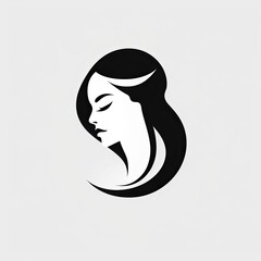 Black and white logo of a beautiful lady, flowing hair - generative AI