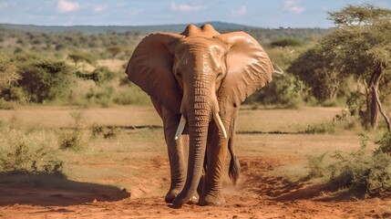 Fototapeta na wymiar an elephant walking on dirt
