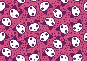 Fototapeta premium Halloween cat and pumpkins seamless ghost and skulls and poison pattern for wrapping paper and fabrics