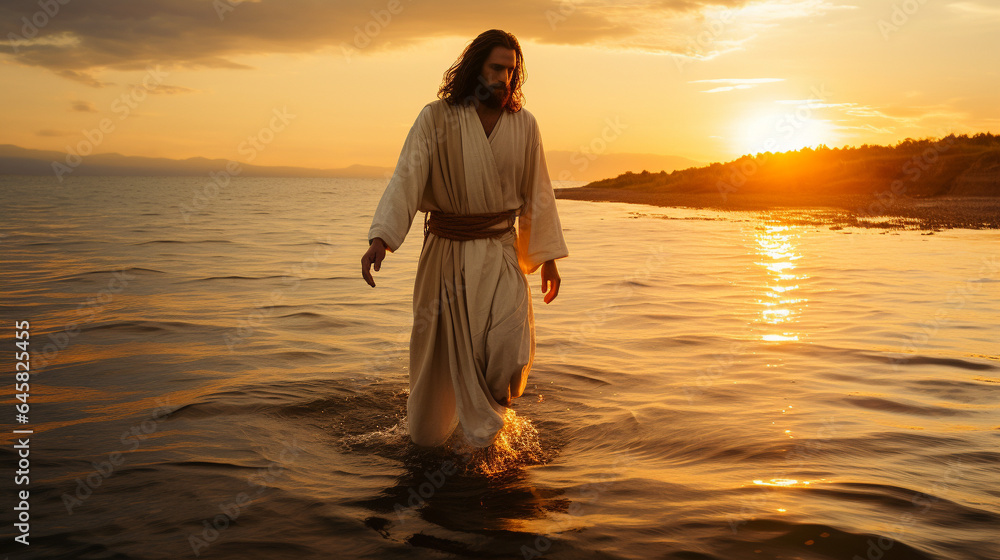 Wall mural christ walking on water.