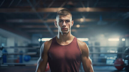 Fototapeta na wymiar Gym Warrior: Post-Workout Portrait of a Young Boxer, Exemplifying True Masculine Character in the Sport of Boxing.