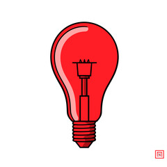 LED light bulb vector icon in minimalistic, black and red line work, japan web
