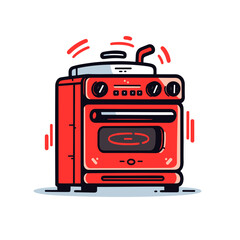 Electric stove vector icon in minimalistic, black and red line work, japan web