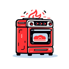 Electric stove vector icon in minimalistic, black and red line work, japan web