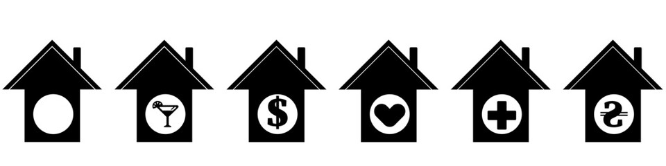 Vector house icon. vector house icon. Vector illustration. A set of marks on the map vector. Black point / pin house