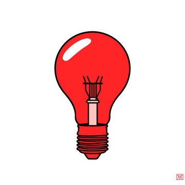 LED light bulb vector icon in minimalistic, black and red line work, japan web