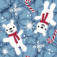 Cartoon toys animals seamless Christmas bears pattern for festive accessories and wrapping paper and kids print