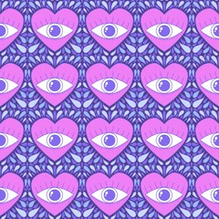 Cartoon retro valentines seamless eyes and hearts pattern for wrapping paper and fabrics and linens and kids print