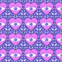 Cartoon retro valentines seamless eyes and hearts pattern for wrapping paper and fabrics and linens and kids print