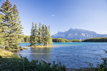 Beautiful view of Two Jake Lake in Banff National Park in Canada © marinadatsenko