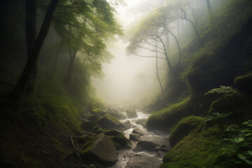 Obraz premium Foggy day in the forest generative AI