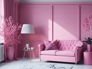 modern living room with purple sofa , ai generative image 