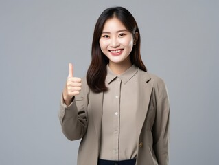 confident asian woman showing thumb up 
