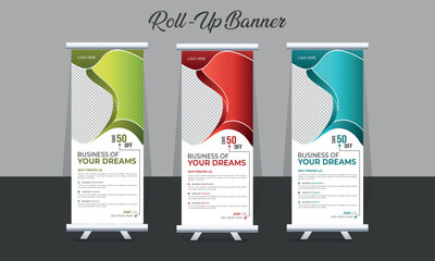 Modern Creative clean and corporate Business roll banner template design, Modern Unique X Banner Signage Standee Layout, Roll up banner stand vector minimal design, Poster for conference, forum, shop,