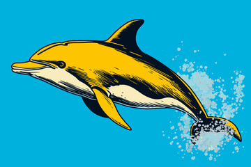 Dolphin in pop art style. Cartoon vector illustration.