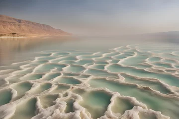 Poster View of Dead Sea in Israel. Generative AI © gmstockstudio
