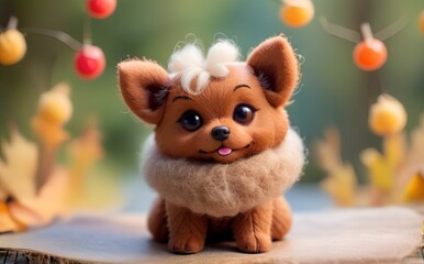 Naklejka premium brown fluffy small Felt Craft