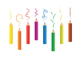 Colored Pencils isolated on white background. Set of rainbow vector colored pencils drawing colorful lines. Kids school stationery pencils. Colored wooden pencils