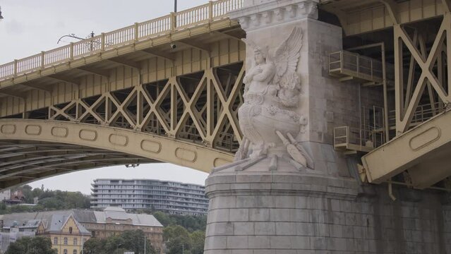 Close up details of Margaret Bridge in Budapest, Hungary. 