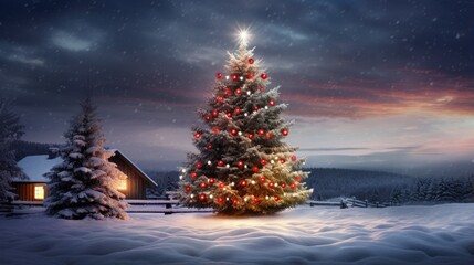 Naklejka premium Christmas scene with a beautifully decorated Christmas tree.