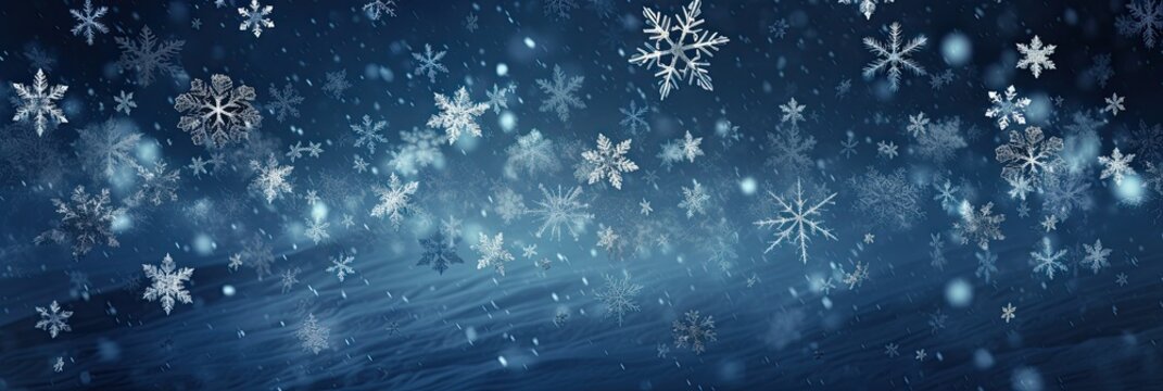 Close-up image of falling snowflakes.