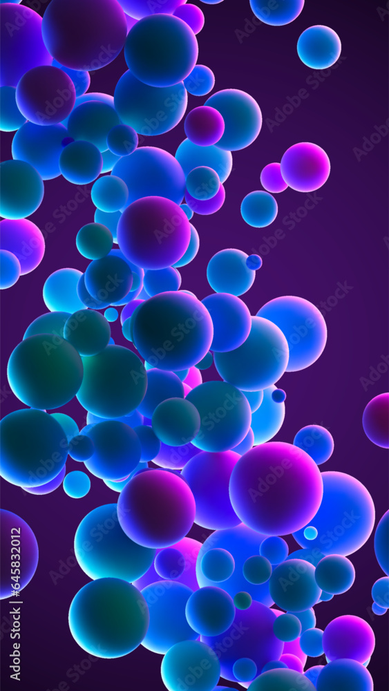 Poster abstract background with many dreamy neon flying glowing spheres. vector background for future digit