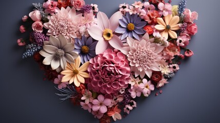  Flowers in heart shape with copy space for valentines womens mothers day