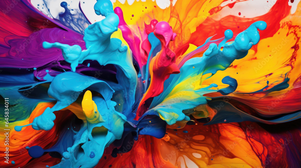 Poster vibrant splashes of paint collide and merge in this abstract scene, capturing the energy and spontan