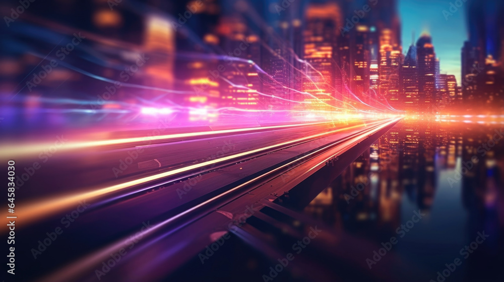 Poster embark on a nighttime adventure with this bokeh scene, as a train passes by, creating a mesmerizing 