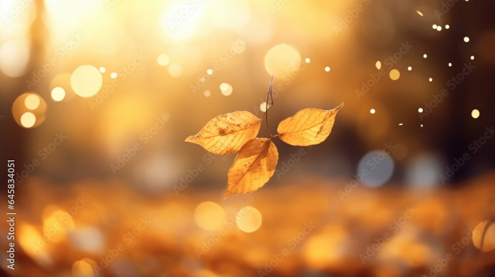 Poster golden autumn bokeh immerse yourself in the warm hues of autumn as falling leaves create a bokeh spe