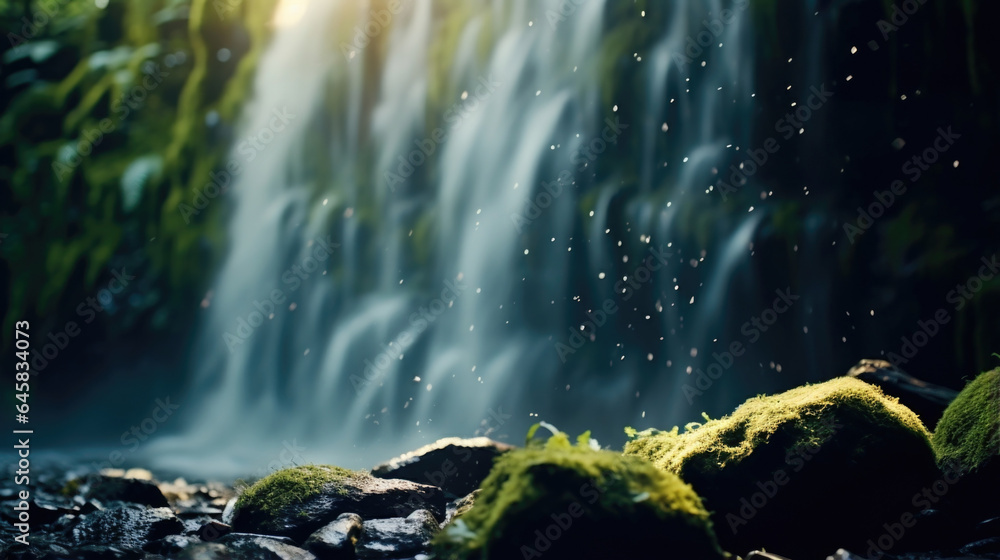 Poster waterfall bokeh witness the power and grace of a cascading waterfall accentuated by bokeh. this scen