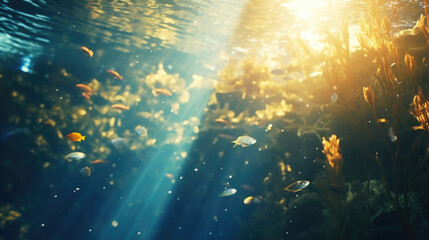Fototapeta na wymiar Underwater bokeh Dive into an underwater wonderland where the play of sunlight and water creates captivating bokeh patterns. This scene allows you to explore the magical depths of the