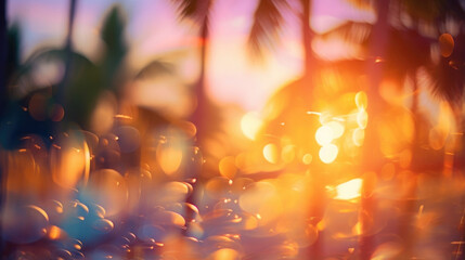 Beach sunset bokeh Immerse yourself in the beauty of a beach sunset, with the vibrant colors transformed into stunning bokeh patterns. This scene transports you to a tropical paradise.