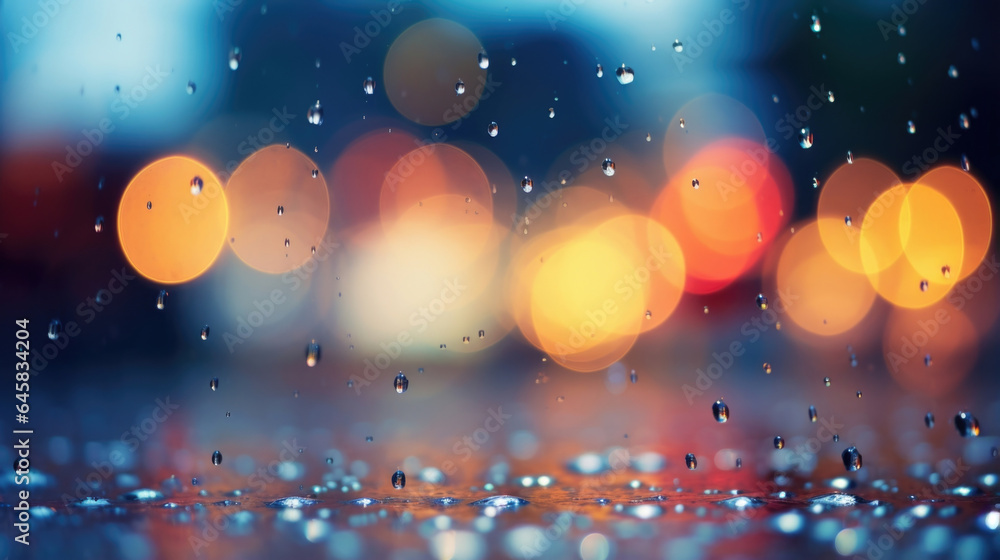 Poster experience the romantic allure of rain bokeh, where raindrops create an enchanting veil of softfocus