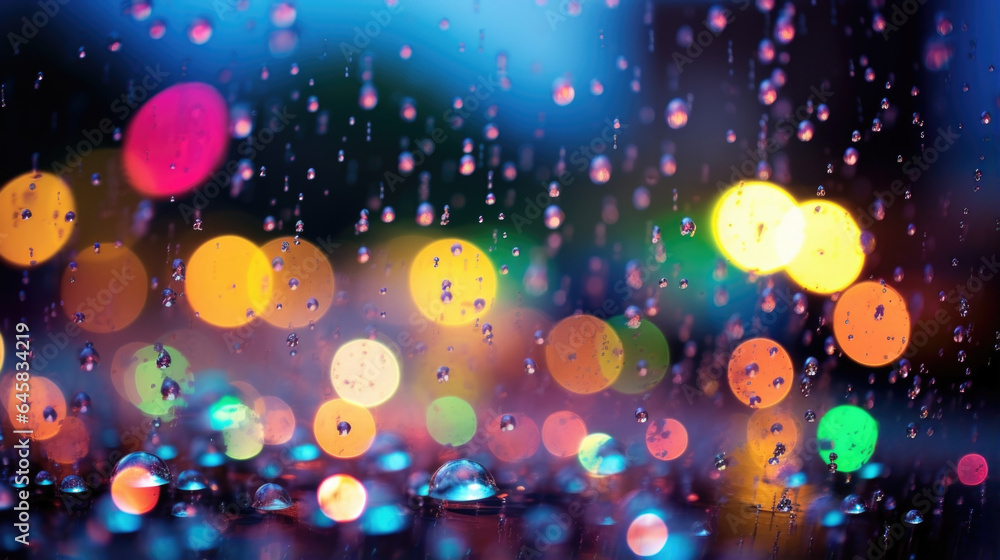 Poster get lost in a world of rain bokeh, as each raindrop magnificently captures the surrounding lights, d