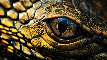 Fototapeta premium Marvel at the incredible textures and patterns of a reptiles skin as it basks in the warm glow of sunlight, showcasing its remarkable camouflage.