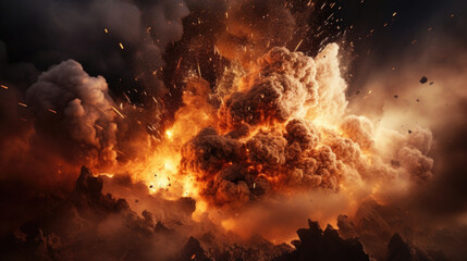 A catastrophic explosion rippling through the ground, shaking the earth and unleashing a cloud of dust and chaos.
