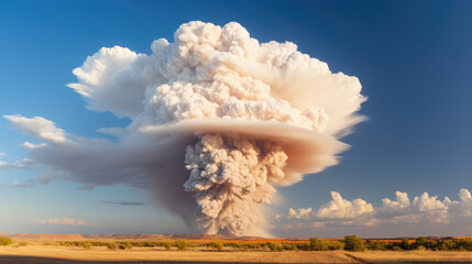 A deafening explosion that forms a mushroomshaped cloud, engulfing the entire scene.