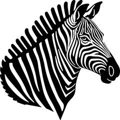 Monochrome vector illustration of a zebra head for logo, symbol, sticker, tattoo t-shirt design, simple flat design on a white background Pixel perfect icon 