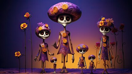 Family of skeletons, celebration of  the Day of the Deads in Mexico