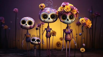 Family of skeletons, celebration of  the Day of the Deads in Mexico