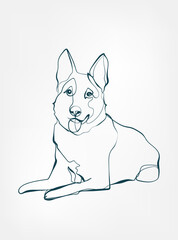 German Shepards dog breed animal vector line art one line sketch outline