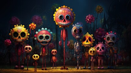 Family of skeletons, celebration of  the Day of the Deads in Mexico