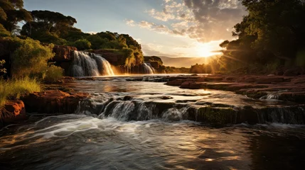 Fototapeten waterfall with shades of sun in South Africa © MBRAMO