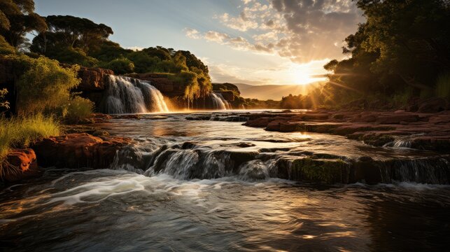 waterfall with shades of sun in South Africa