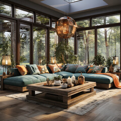 Exotic and eclectic living room in bungalow
