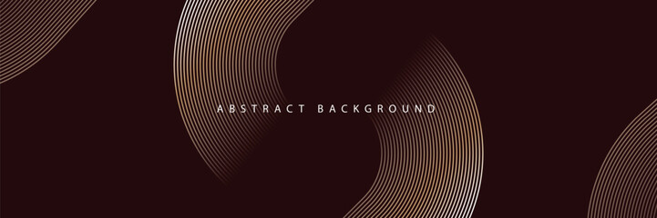 Dark brown luxury background with shiny gold curve line pattern. Elegant stripes golden curve lines. Luxury style design. Suit for header, cover, poster, banner, website. Vector illustration